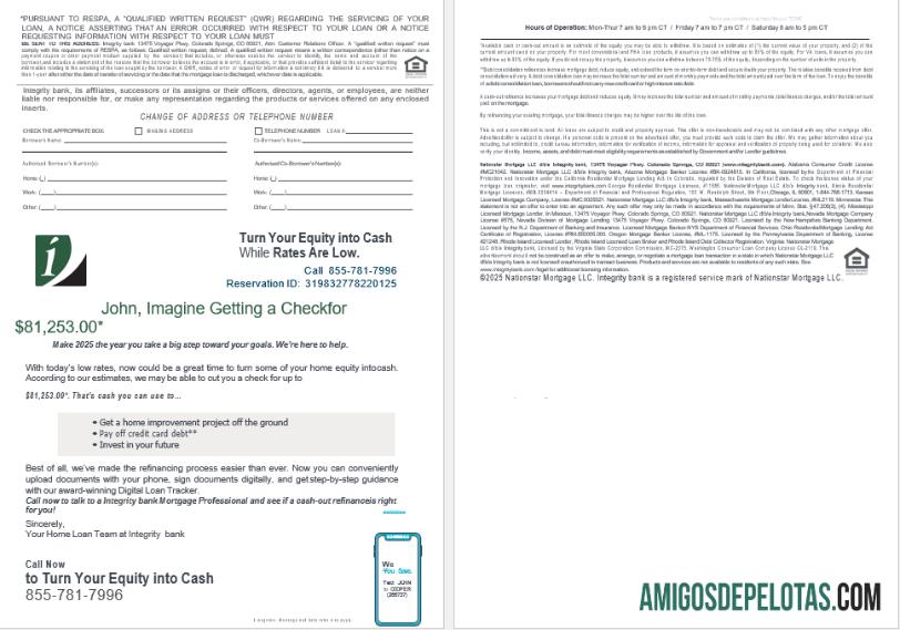 Declaração de empréstimo hipotecário do USA Integrity Bank em formatos Word e PDF, 4 páginas 3 4 amostra